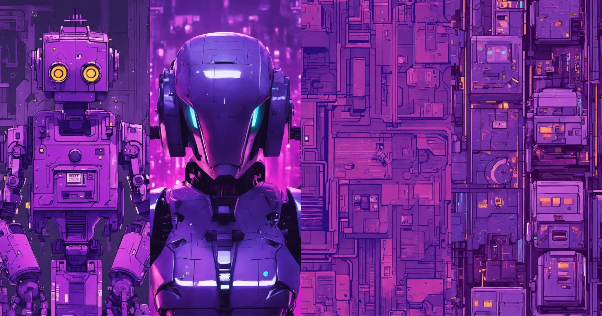 Lexica - Old stile, aesthetic, violet robots pattern, cyberpunk