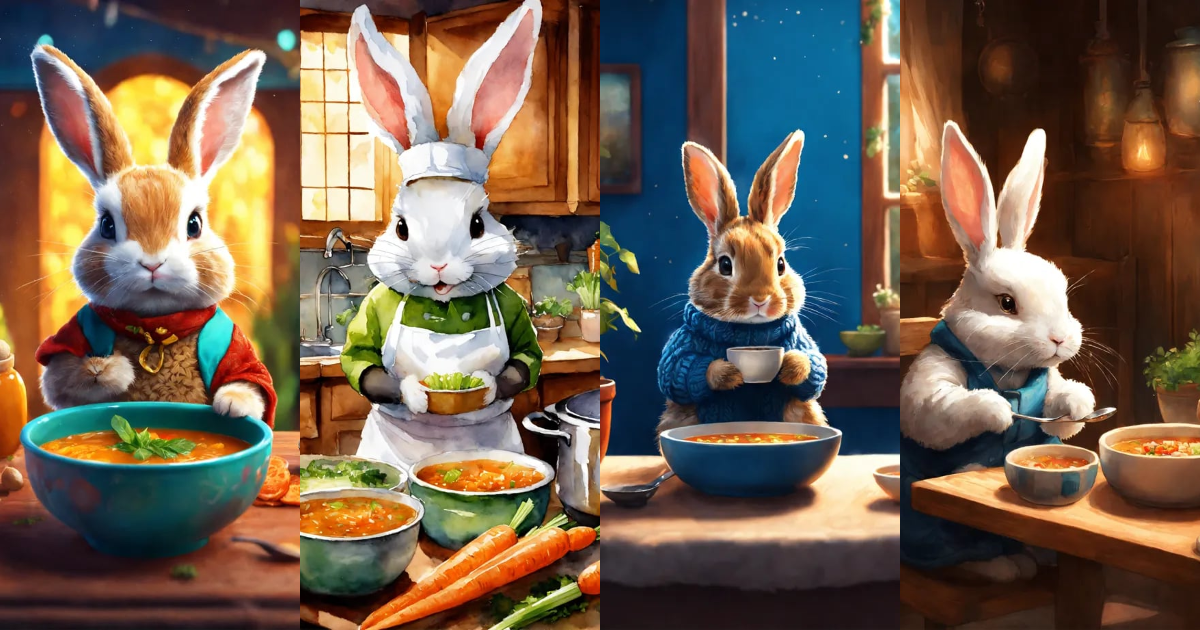 Lexica - A rabbit eating soup