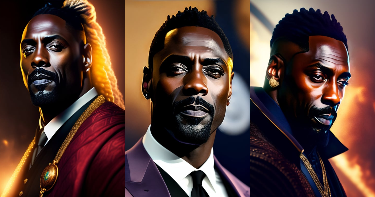 Lexica - Idris Elba, D&D Wizard with staff gem, dreadlock hair