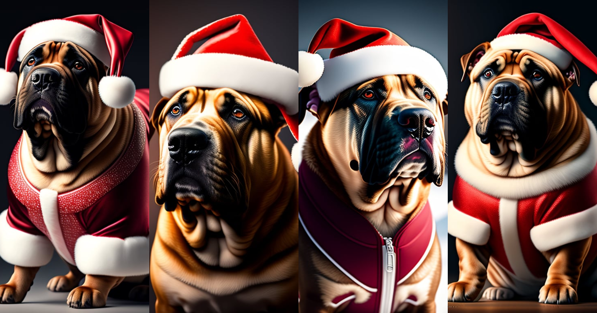 Lexica - A beautiful portrait of a cute shar pei dog dressed as santa ...
