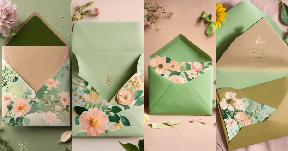 Lexica - Invitation envelope opened with floral and leaf decoration ...