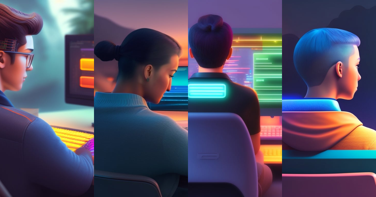 Lexica - Aesthetic computer and a person coding with showcasing its ...