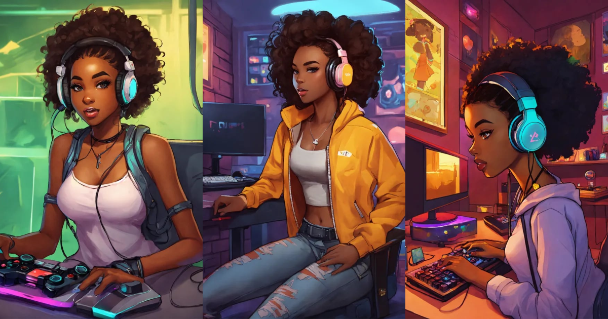 Lexica Cartoon art for pretty black girl gamers Kwai