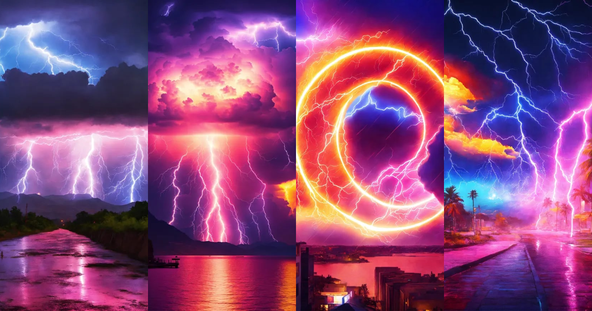 Lexica - Please generate a neon image in a collage design with a ...