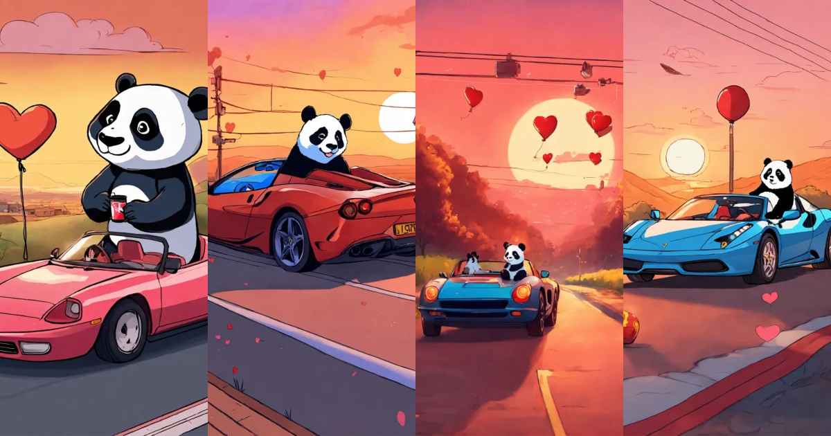 Lexica - Drawing of a panda driving a superfast ferrari at sunset ...