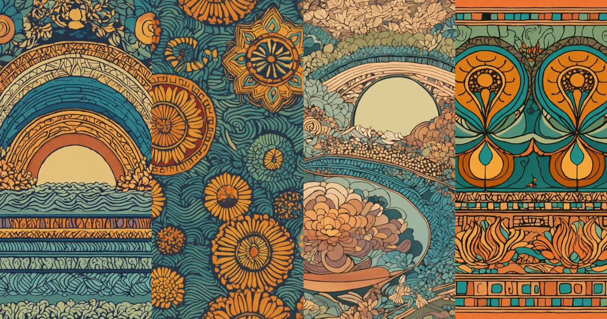 Lexica - African pattern drawing, serene muted colors, add phoenix ...