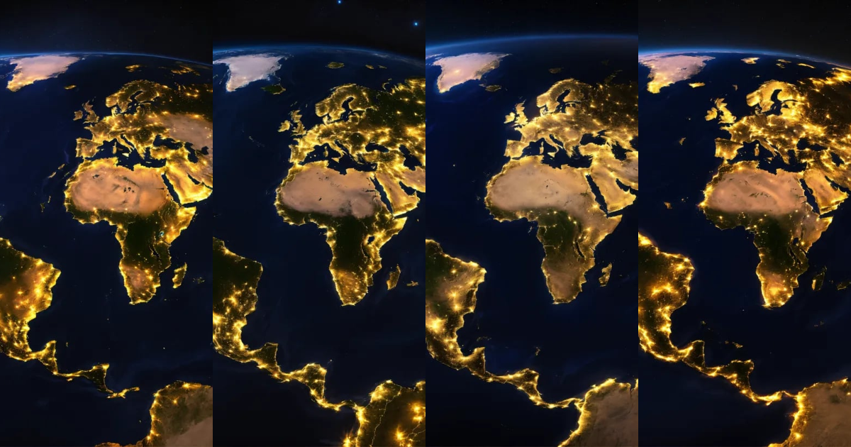 Lexica - Aerial view of the world at night under influence of ...