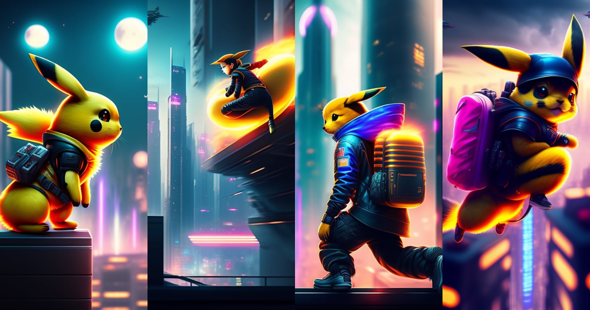 prompthunt: A cyberpunk Pikachu. Highly detailed, 8k wallpaper