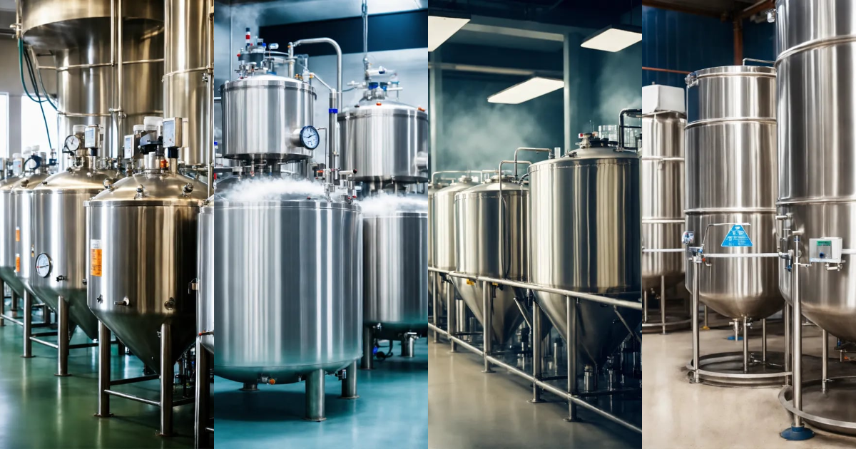 Lexica - Multiple steaming stainless steel tanks with open lids filled ...