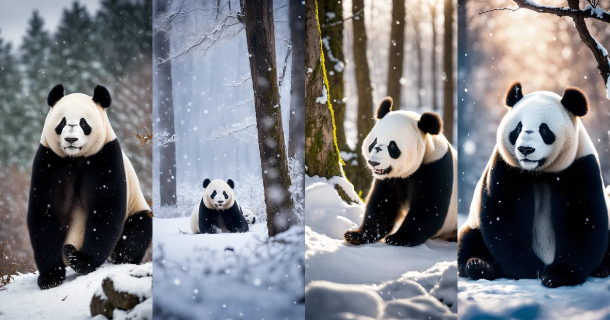 Lexica - Embrace the magic of winter as pandas frolic in a snowy ...