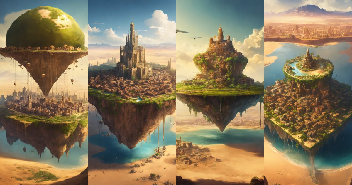 Lexica - A flying island with a city on top in the middle of the desert ...
