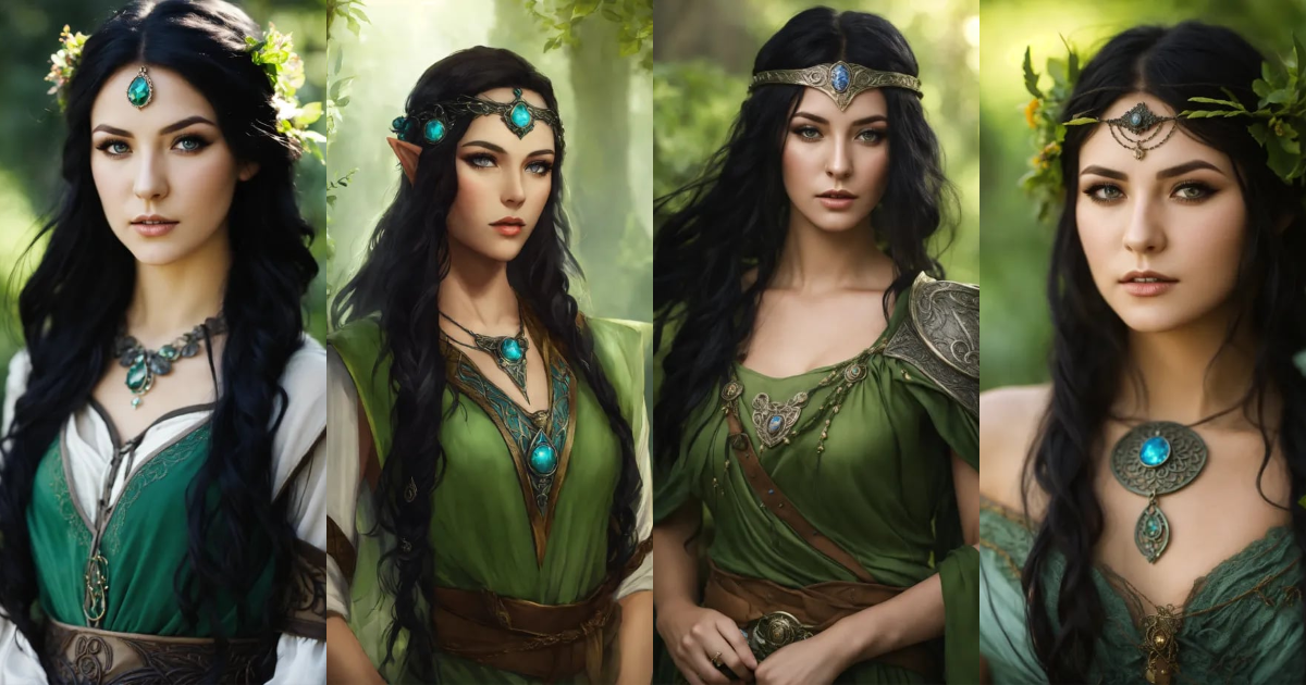 Lexica - Beautiful elven female druid with black hair and grey eyes