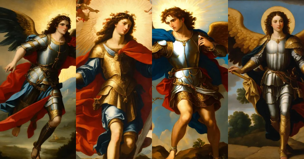 Lexica - Renaissance oil painting of saint archangel rafael descending