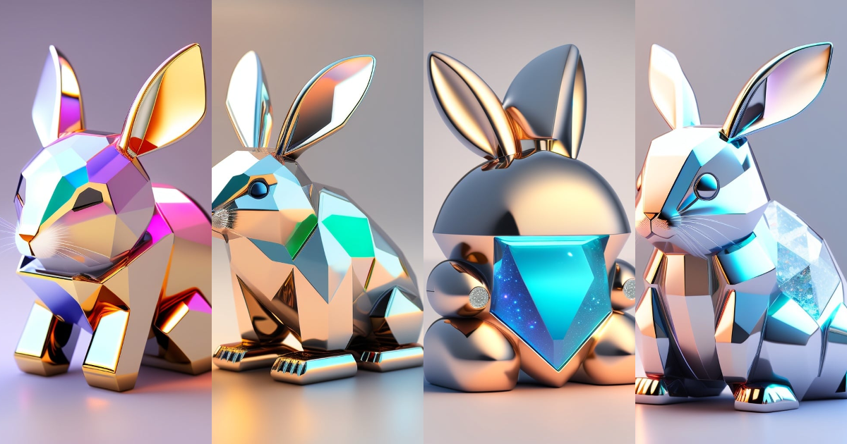 Lexica - Galactic robot crystal rabbit icon, white background