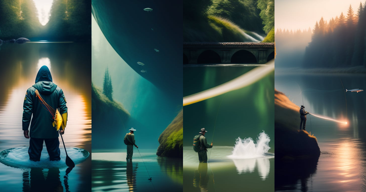 Lexica - Fisherman with fly fishing pole stands in forested river ...