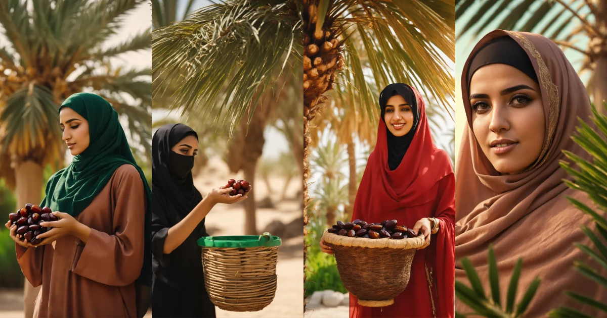 Lexica - Close up of Saudi woman collecting date from palm tree ...