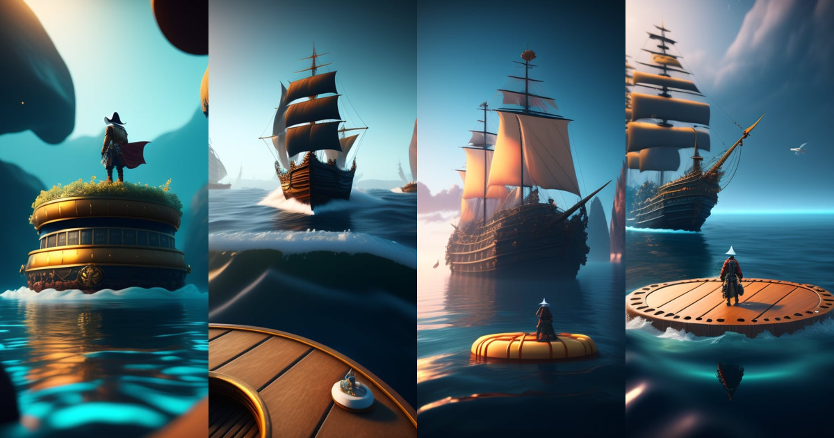 Lexica - A pirate floating on a raft in the middle of the sea, torn ...