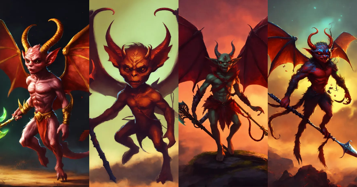 Lexica - A small flying demon imp with wings and a spear, digital art