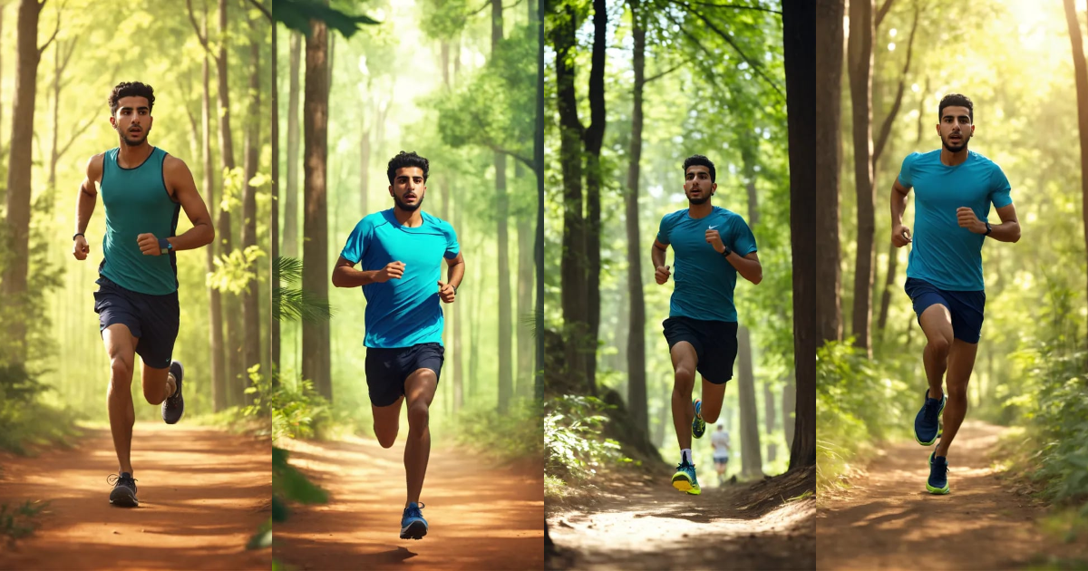Lexica - A young Arab man is running through a forest. He is wearing ...