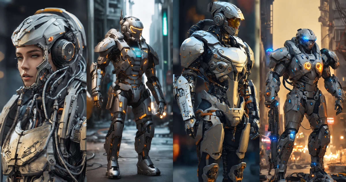 Lexica - Heavily augmented cyborg with weathered gray armor and many ...