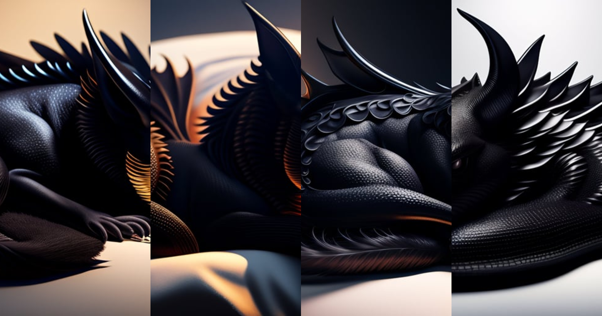 Lexica - Photorealistic digital artwork of a black dragon, curled up ...