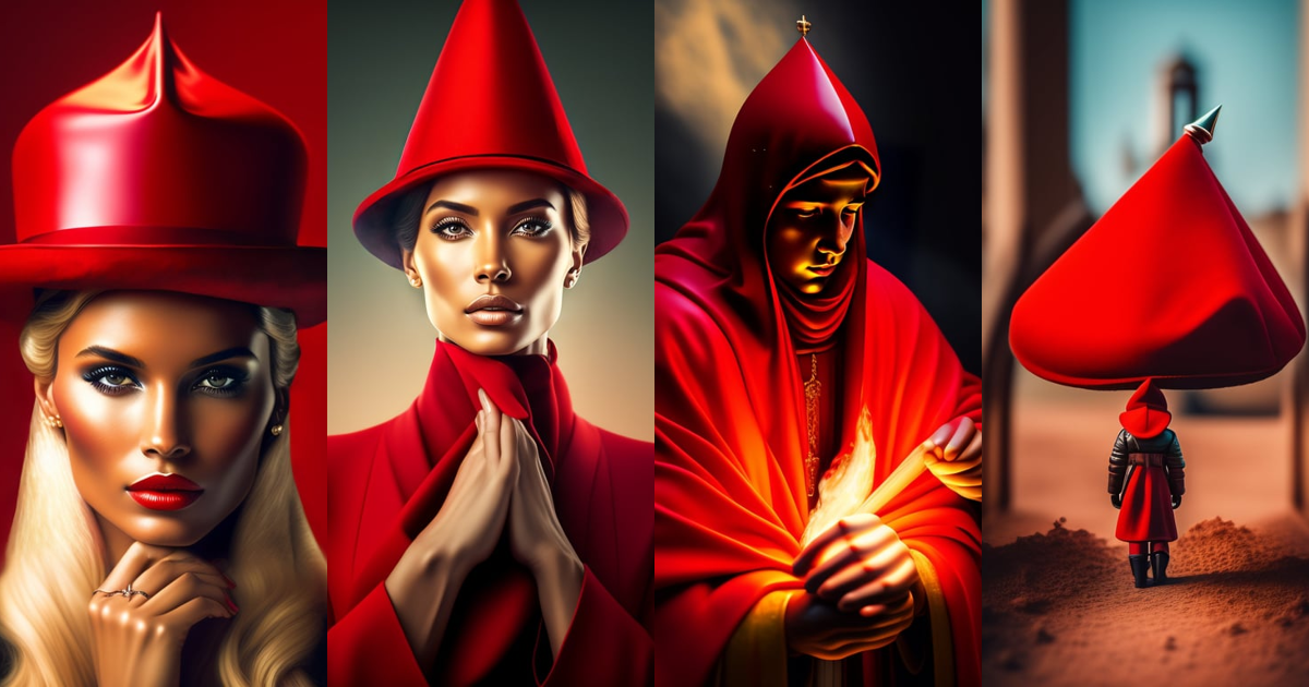 Lexica Saint with red pointy hat folding hands