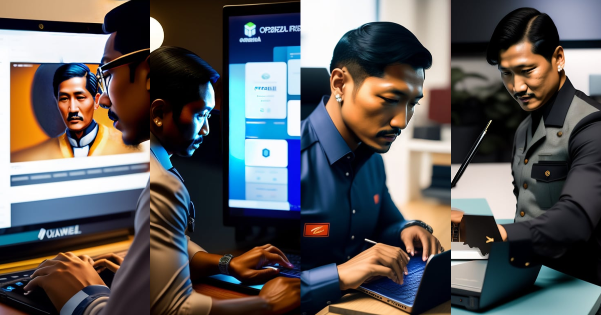 Lexica - Jose Rizal working on a laptop, wearing a shirt with OpenAI ...