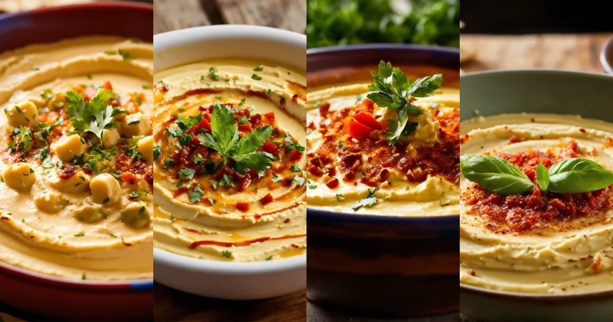 Lexica Hummus A bowl of smooth hummus garnished with a drizzle of