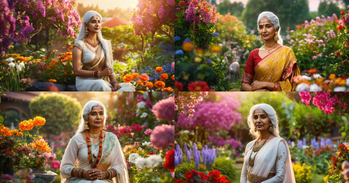 Lexica - 8k image of a very nice white-haired Indian lady named Ravi ...