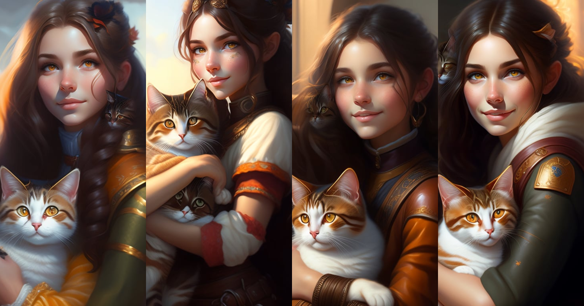 Lexica - A detailed portrait of a cute brunette girl hugging a tabby ...