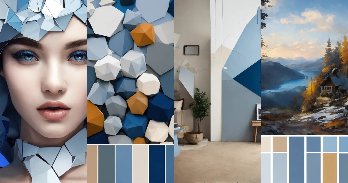 Lexica Cold color palette, Distinct polygons, Small white gaps, blue