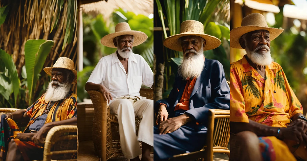 Lexica - A wise old man with white beard and bakoua hat in a tropical ...
