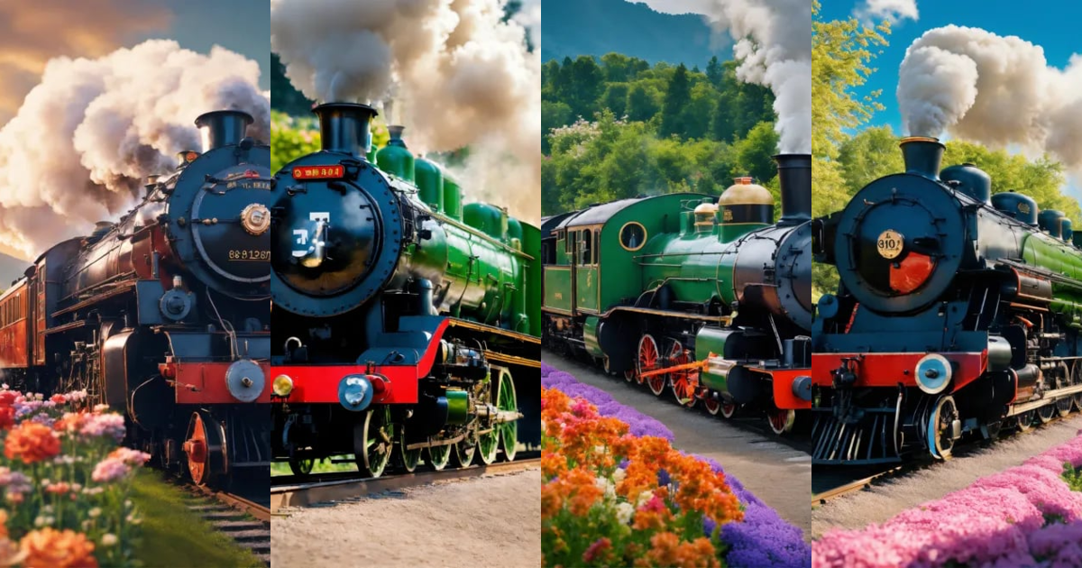 Lexica - Near future, steam locomotive, Running through a flower garden ...