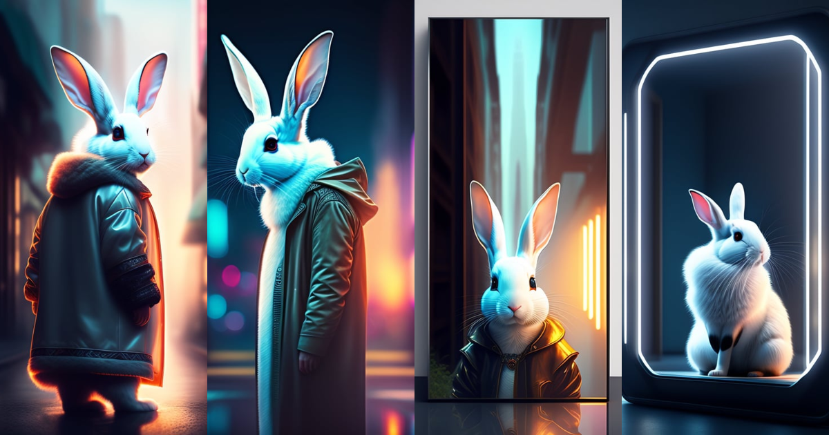 Lexica - Follow the White Rabbit in front of a mirror, cyberpunk style