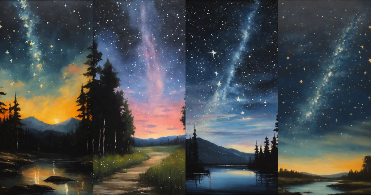 Lexica - Starry sky, shooting stars, black, no light but the stars, oil ...