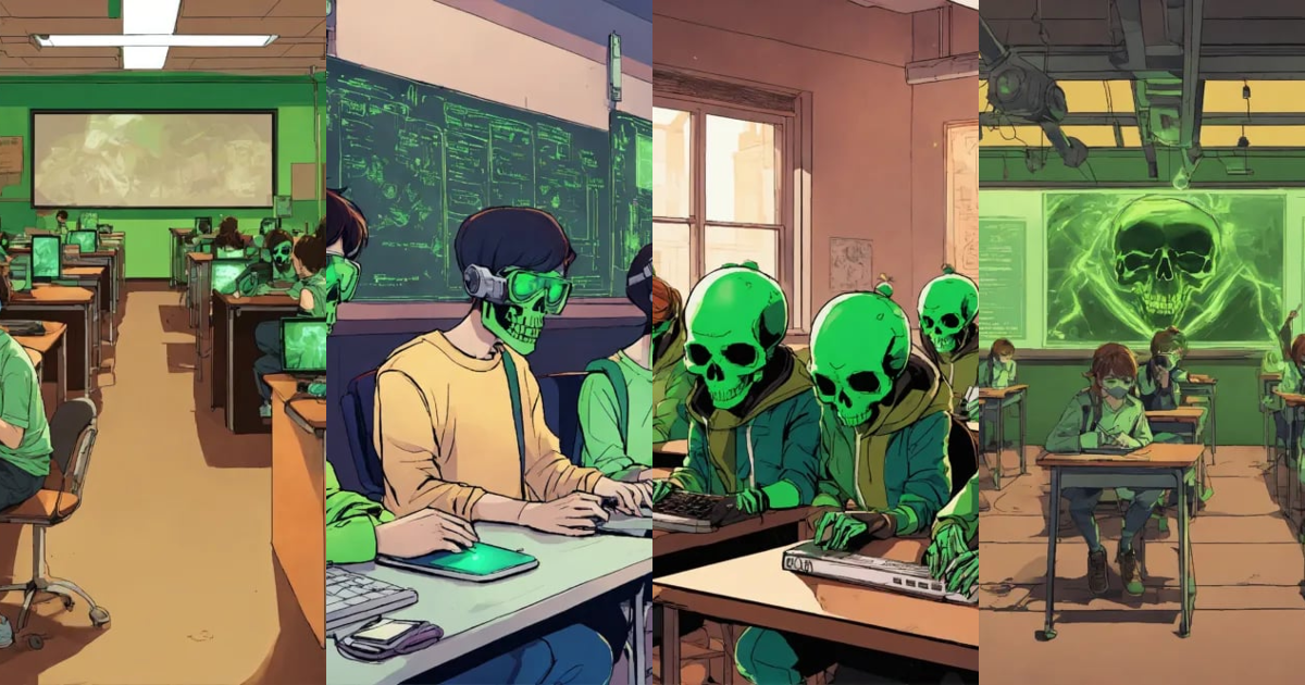 Lexica - Generate a comic cartoon poster showcasing a classroom turned ...