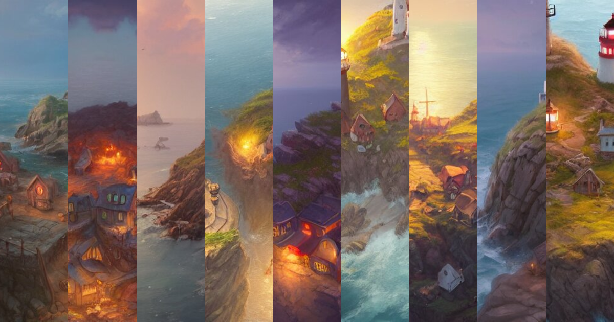 Lexica - Cozy small fantasy village on a cape with a lighthouse ...