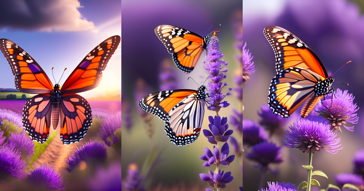 Lexica - Monarch butterfly with wings spread in flight over a field of ...