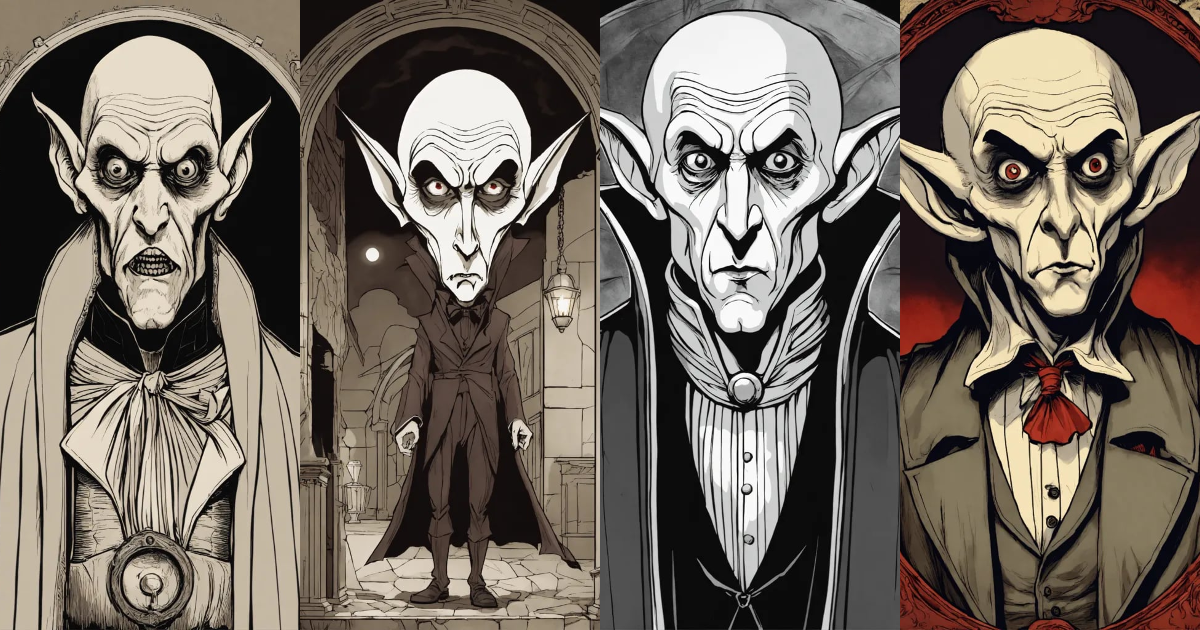 Lexica - Nosferatu Dracula 1897 startled noncolor, full head, cartoon ...