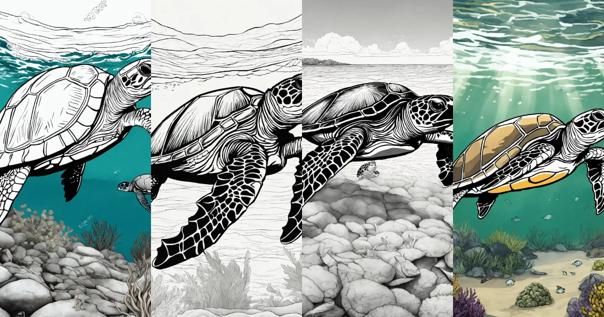 Lexica - Olive Ridley Sea Turtle in the sea, realistic art, line art ...