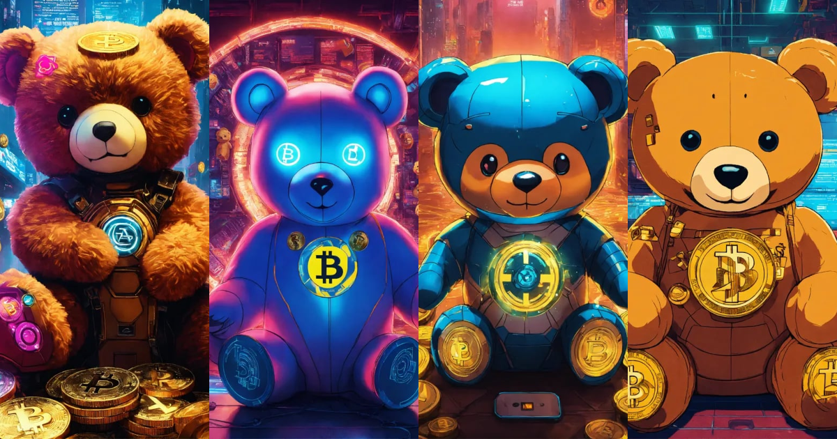 Lexica - Cyberpunk advertising poster of teddy bear , surrounded by ...