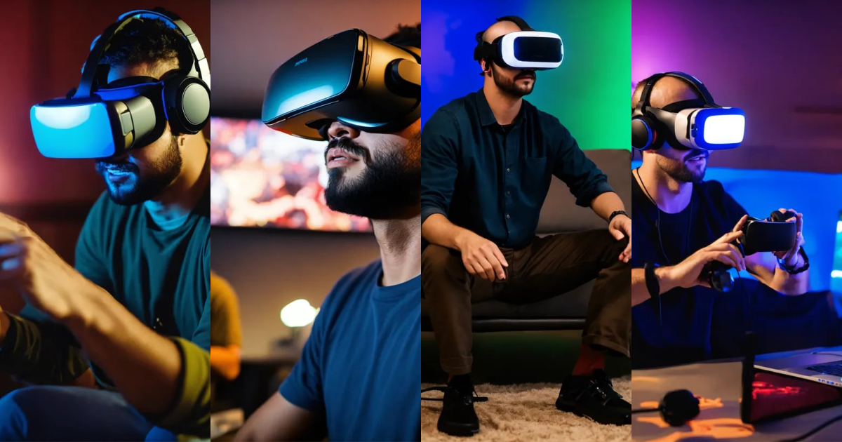 Lexica - A photo of a man wearing a virtual reality headset. The man is ...