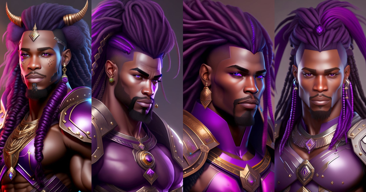Lexica - Dark skinned, human, male, fighter, long purple dreadlocks ...