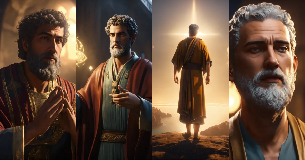 Lexica - The apostle Peter, two rays coming out of his head, thinking ...
