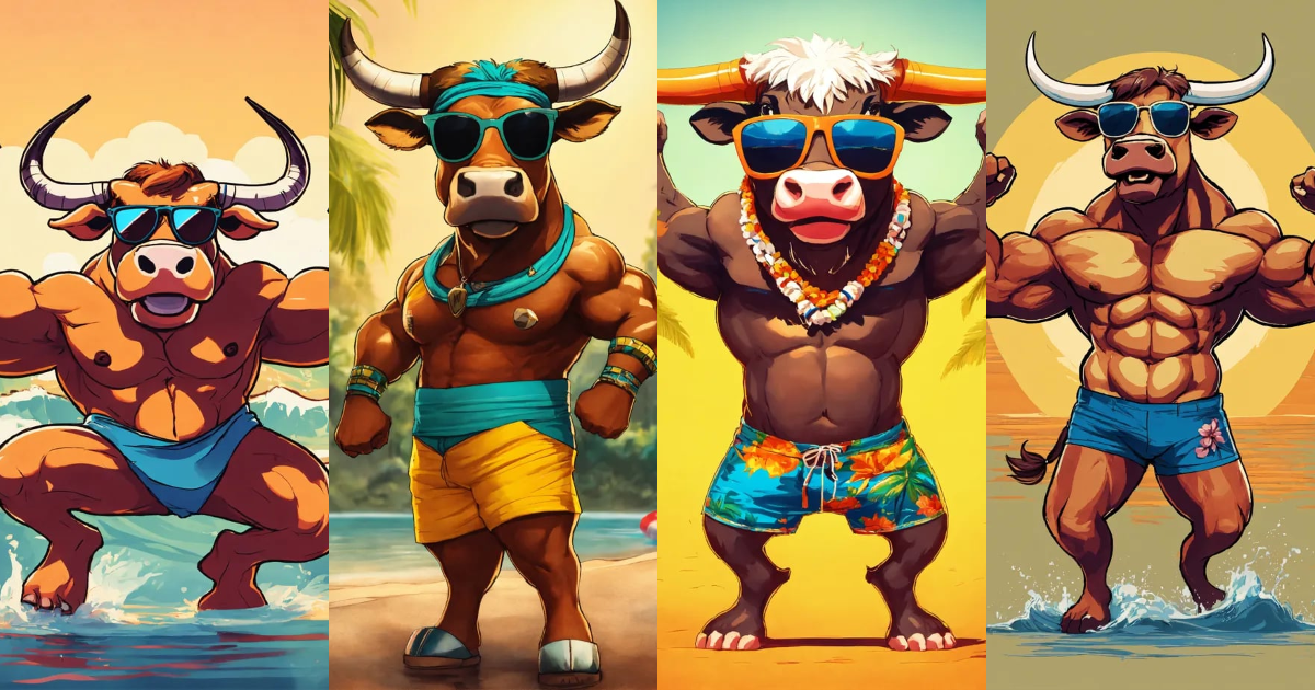 Lexica - A riped bull that flexes his arms up and wearing sunglasess ...