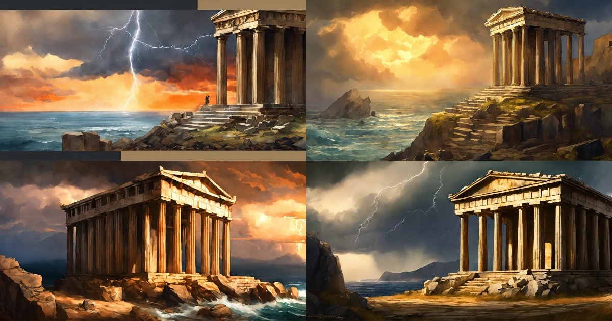 Lexica - In the midst of a brewing storm, an ancient Greek temple ...