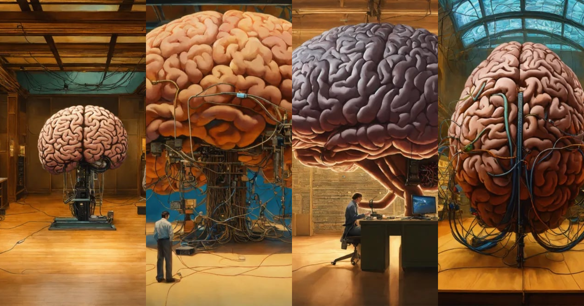 Lexica - In the center of the room, a colossal human brain is ...