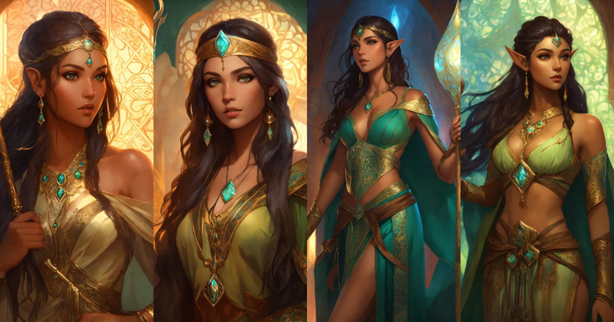 Lexica Beautiful Turkish female Elf wizard with magical staff, high cheekbones, full body