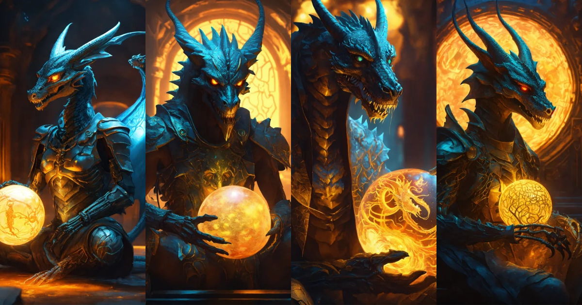 Lexica - A digital painting of a dragon holding a glowing ball ...