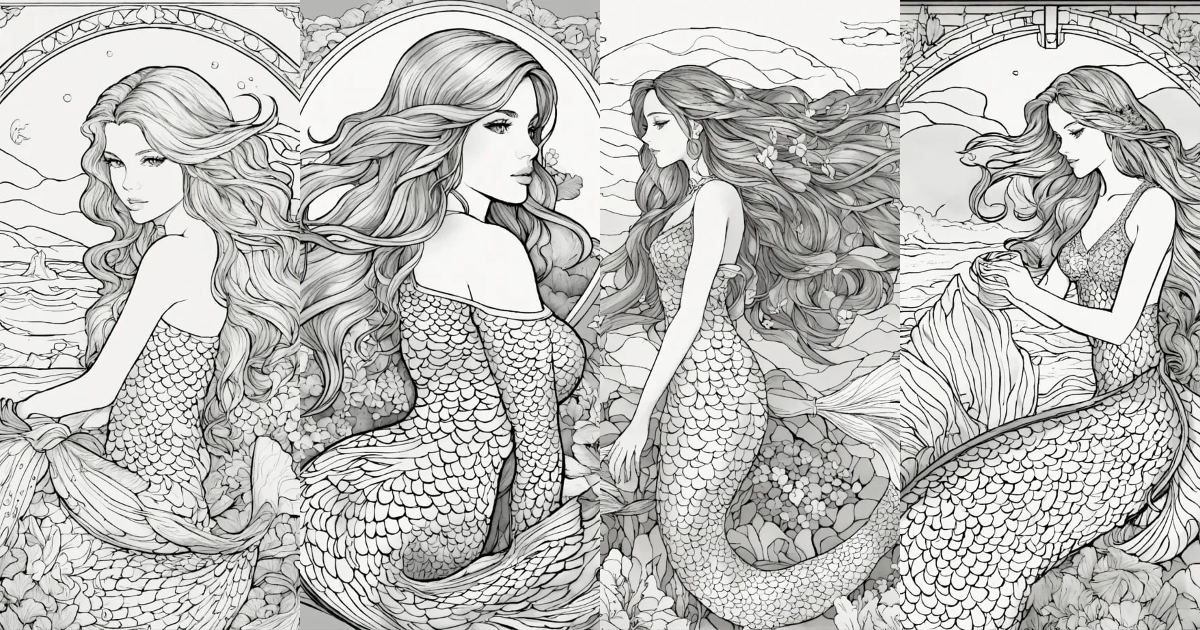 Lexica - Create an intricate and captivating uncolored mermaid ...